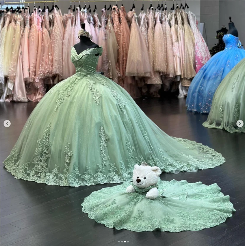 Neon green top quinceanera dresses