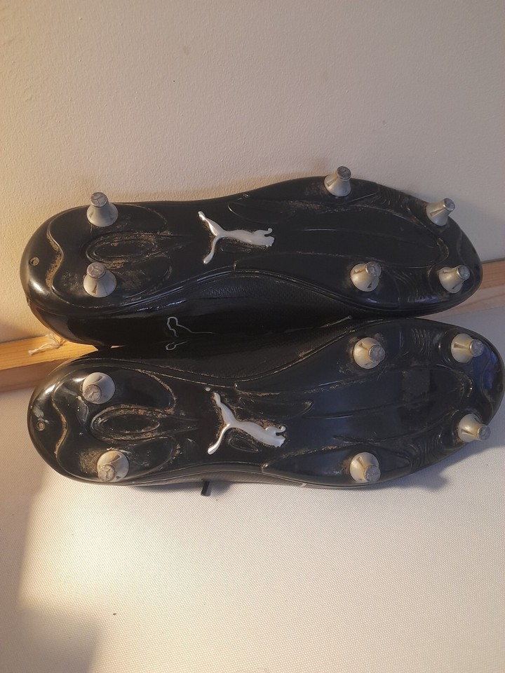 puma mens black leather football boots Size 11 removable studs eBay