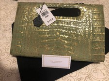 Nwt, Nancy Gonzalez Large Green/gold Clutch Caiman Crocodile/ Keyhole Handle