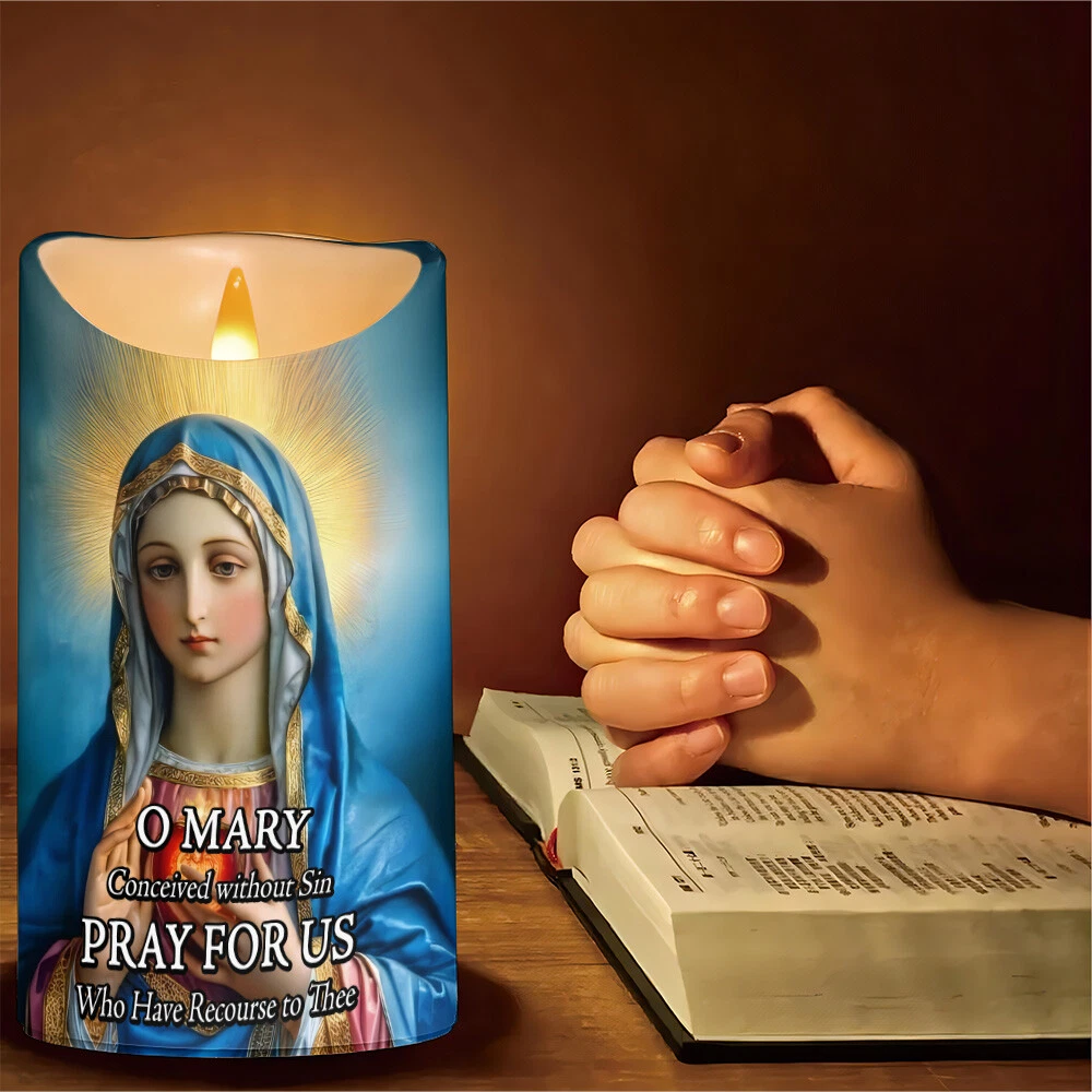 Mary Virgin Immaculate Heart LED Candle Pray For Us Christmas Gifts