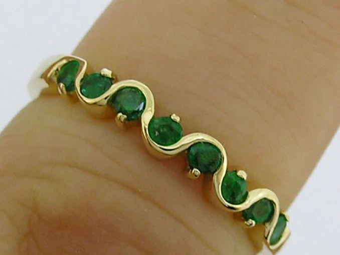 Кольцо из чистого золота с настоящим драгоценным камнем Wave Eternity — индивидуальный размер в честь годовщины 9K - Изображение 2 из 3