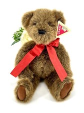 Vintage Dakin Applause Teddy Bear Plush Stuffed Animal Brown Bear 14" Red Bow