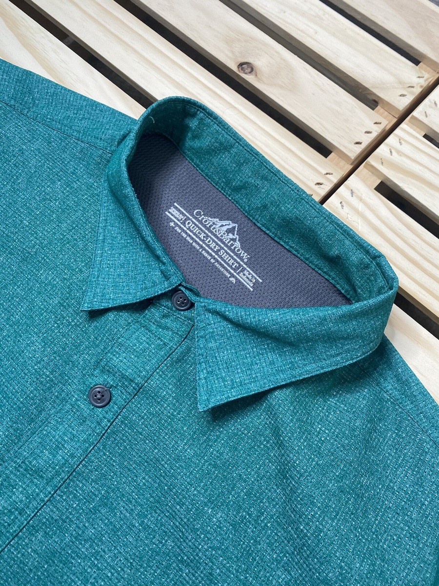 Croft \u0026 Barrow Quick Dry Green Short Sleeve Polyester Vented Button Down  2XLT | eBay