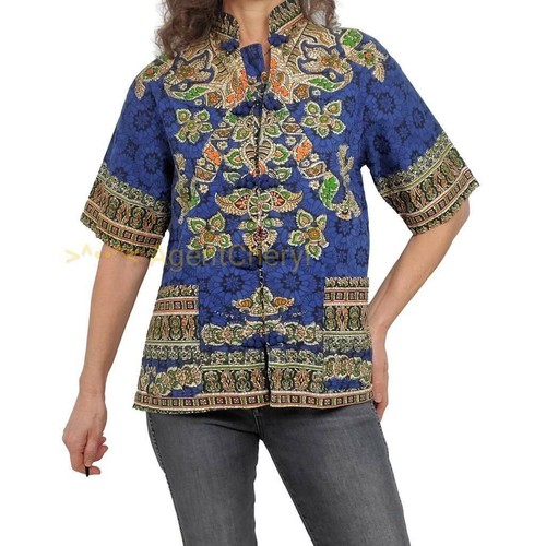 Camisa Tradicional Tailandia S Colorido Estampado A Presión Frontal Bolsillos Cuello Mandarín - Imagen 2 de 11