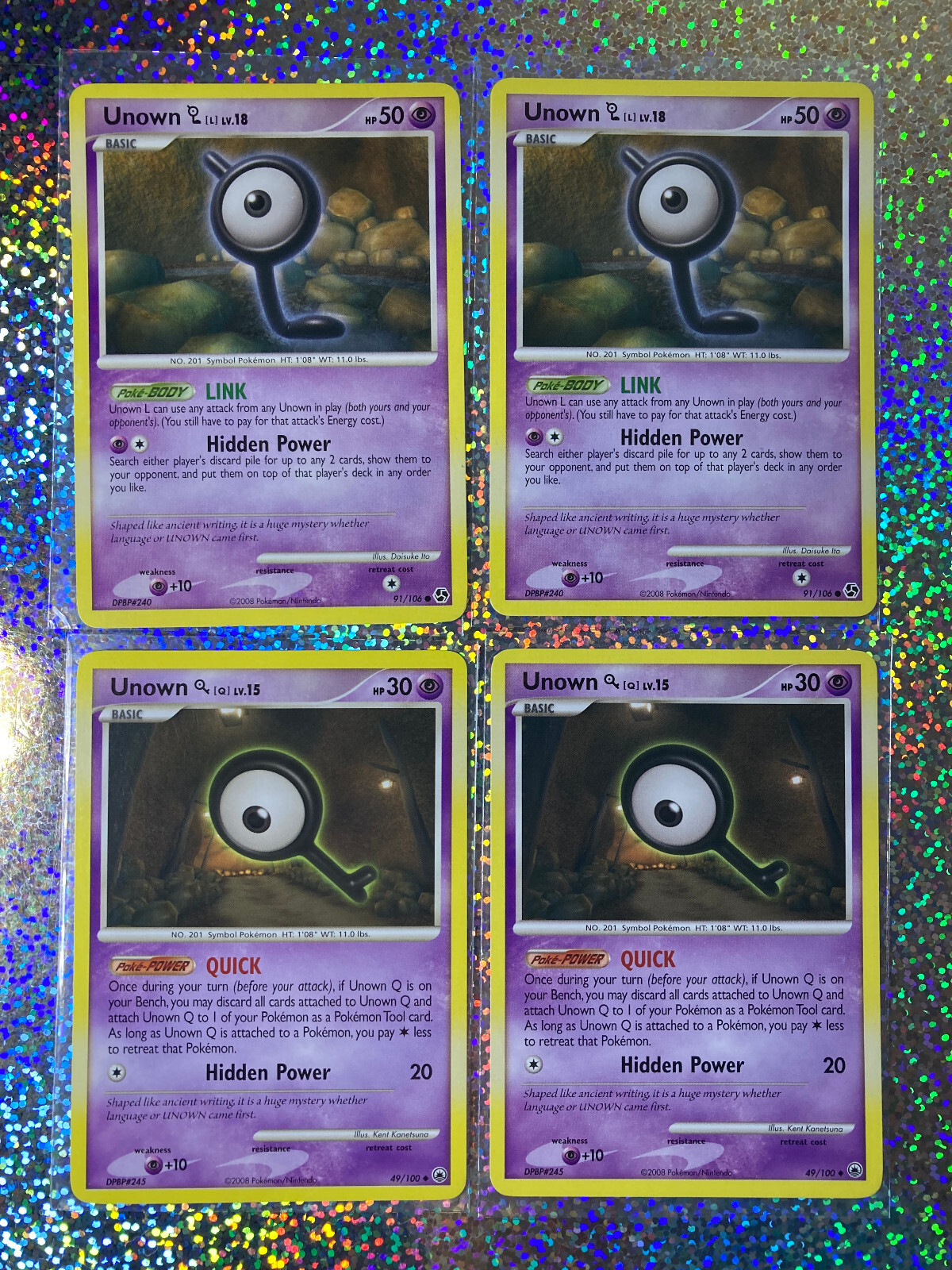 Pokemon Regular: Great Encounters 91/106 Unown L; Majestic Dawn 49/100 Unown Q