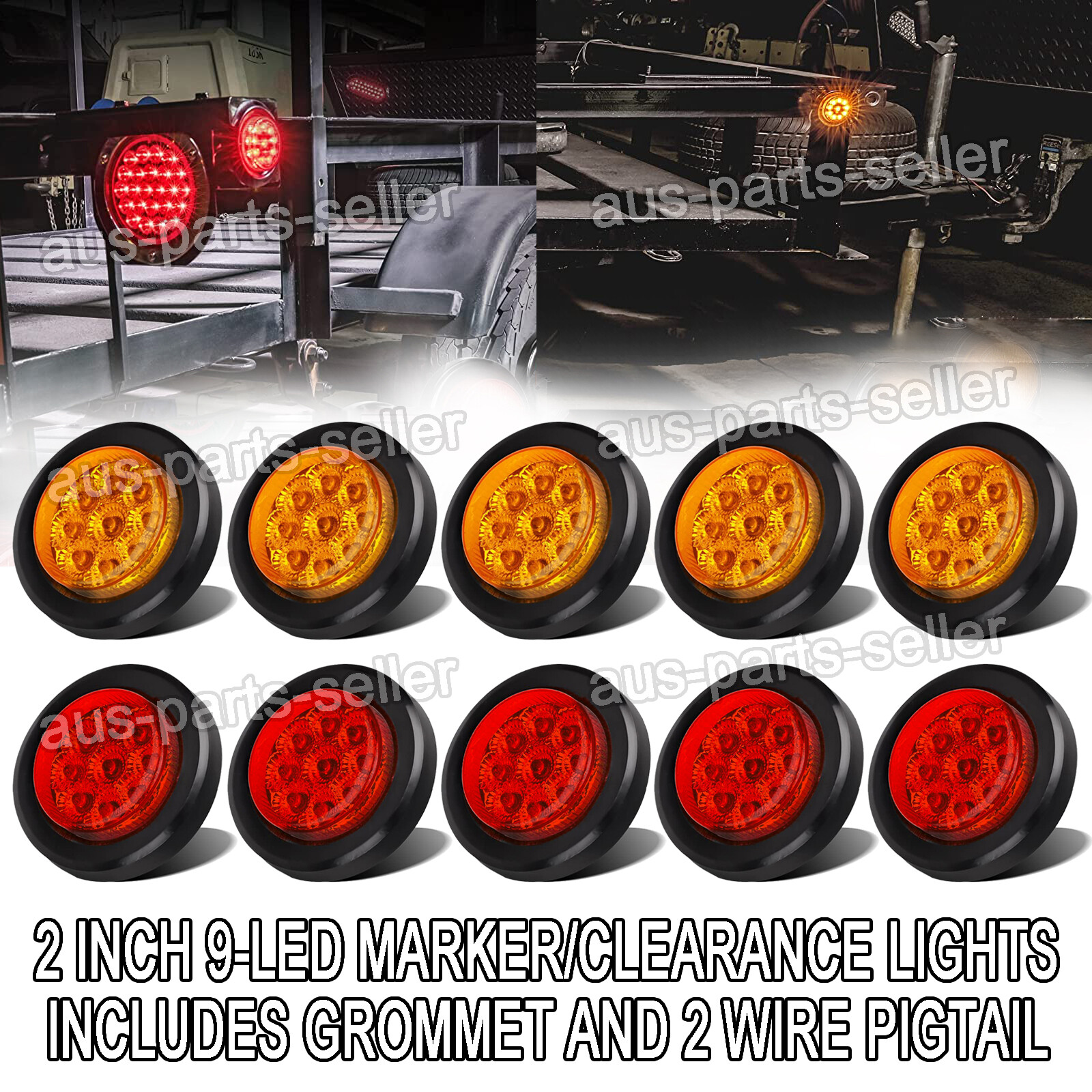 2.8" Round 9 LED Lights Truck Trailer Side Marker Clearance Kit 5 Red & 5 Amber eBay