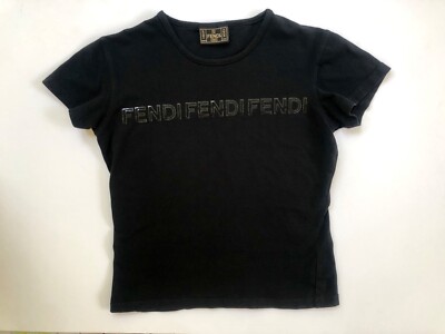 Womens Authentic FENDI Logo T Shirt, Black, Vintage, Size S