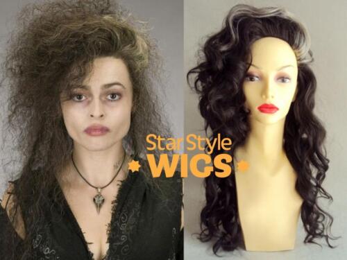 DELUXE BELLATRIX LESTRANGE HARRY POTTER WITCH LONG CURLY BROWN HALLOWEEN WIG - Picture 1 of 6