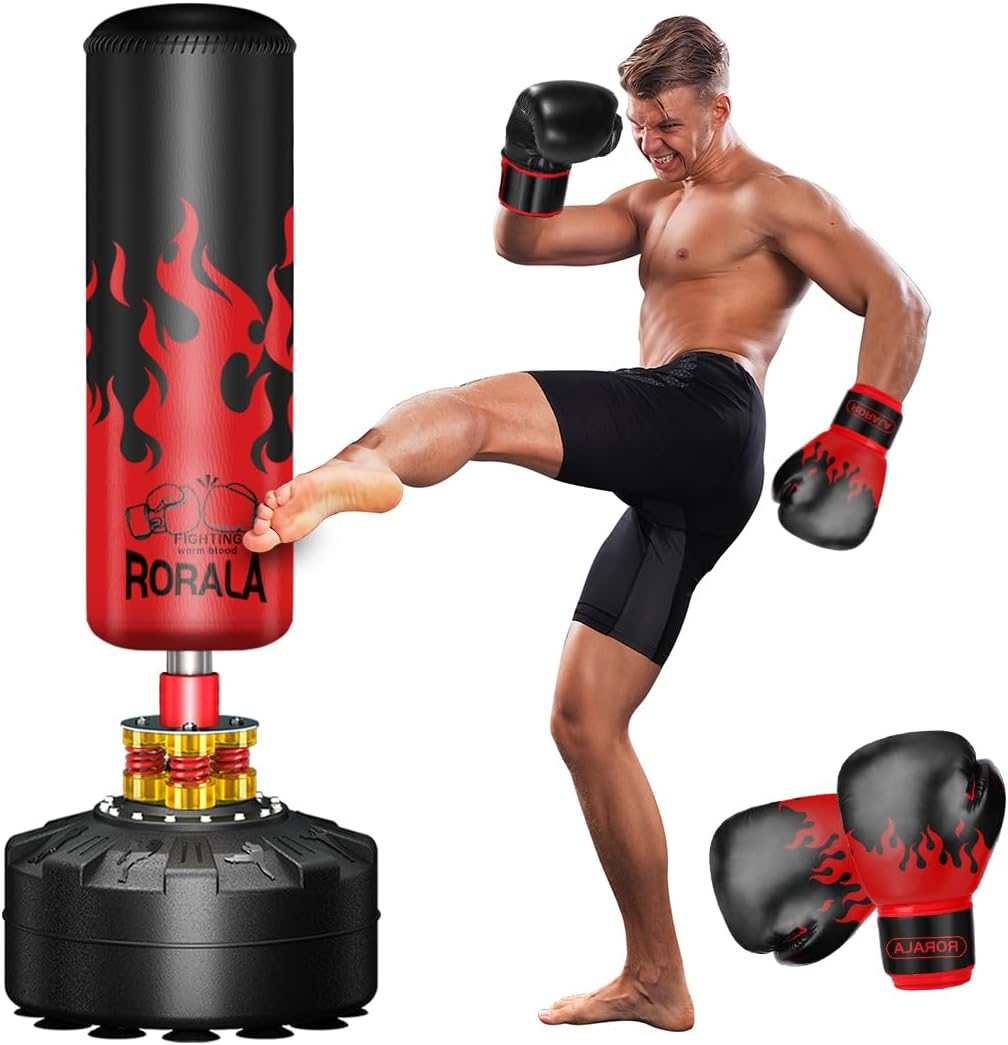 RORALA Punching Bag with Stand 70’’203Lbs, Freestanding Heavy Boxing