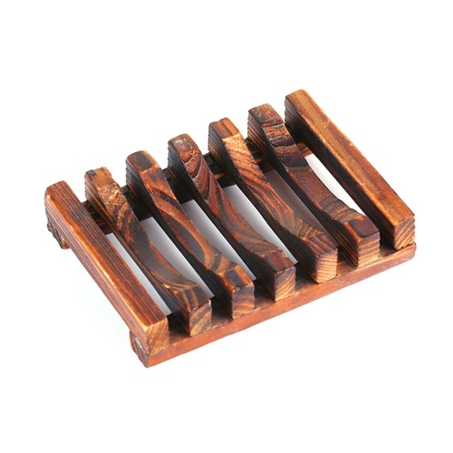 1 pc Soap Dish Carbonized Bamboo Wooden Simple Soap Shelf for Bathroom Kitchen - Picture 2 of 7