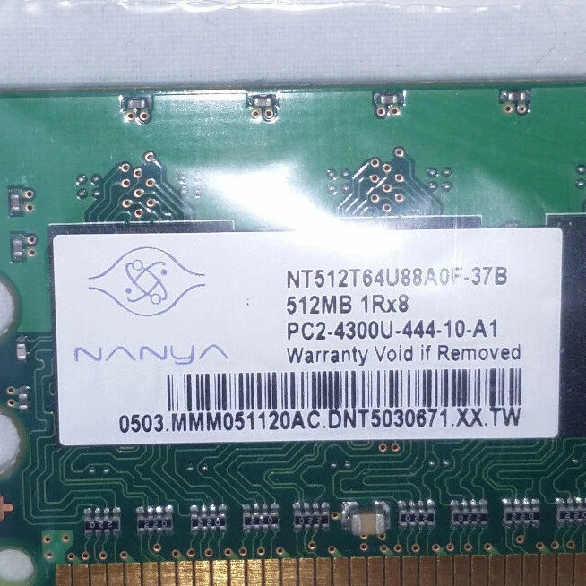 NANYA 512x2 RAM DDR2 512MB PC2-3200 Non ECC 400Mhz Memory NT512T64U88A0F-5A  - Image 3 of 4