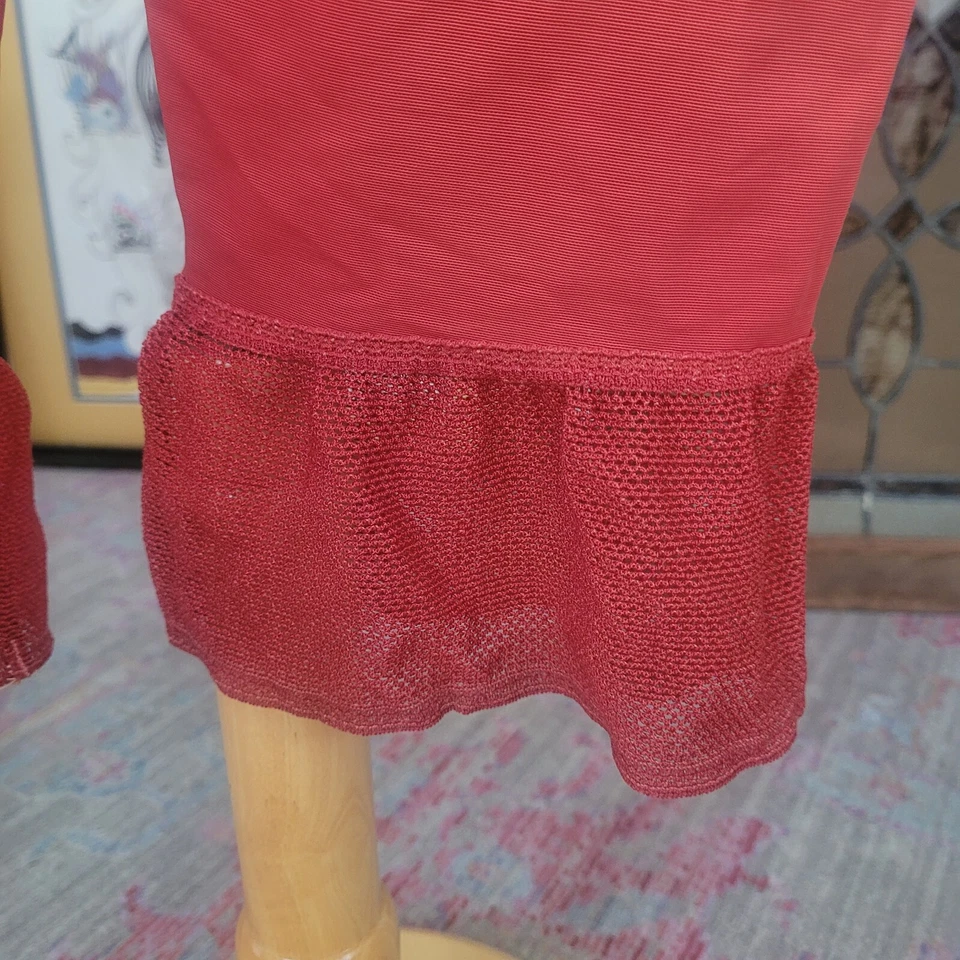 Capris de nailon elástico vintage ombre teñido rosa con ribete de encaje XL Foto 4 de 4