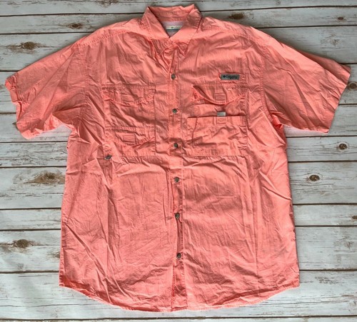COLUMBIA PFG SHORT SLEEVE VENTED FISHING SHIRT PINK MENS SIZE MEDIUM EXCELLENT