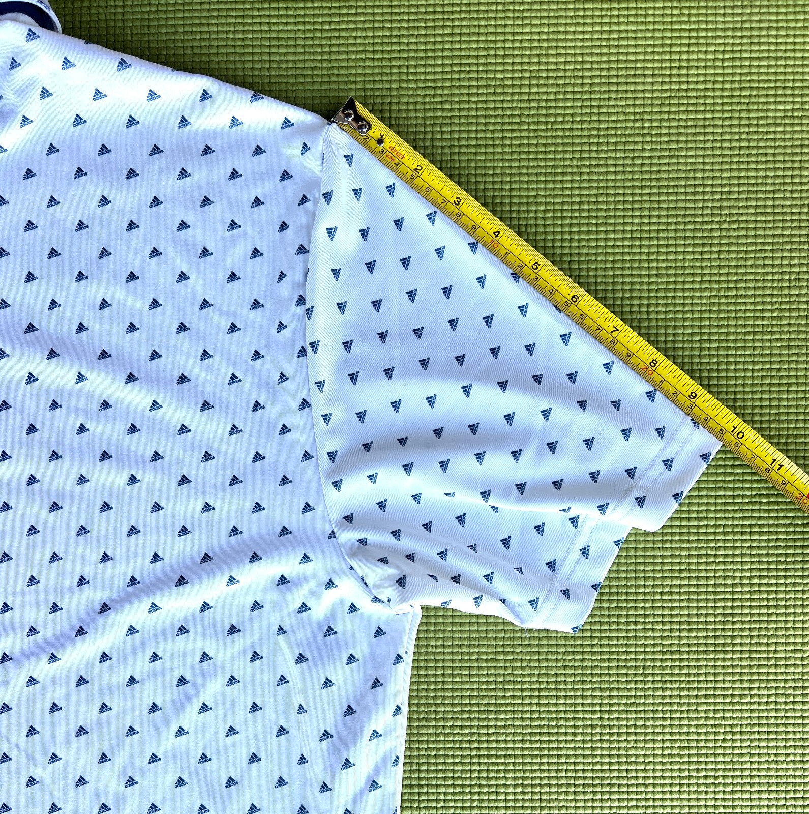 Adidas Polo Shirt Adult Size M White Blue Trefoil Print Logo Golfing Casual Mens thumbnail 9