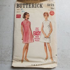 Vtg Butterick Pattern 5173 Dress A-Line Back Zip Front Seaming Misses 10 1960s