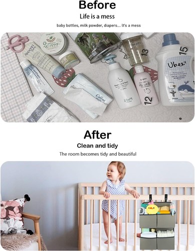 Hanging Diaper Organizer for Crib/Playpen/Bassinet – Hold 80+ Diapers - Grey - Picture 6 of 8
