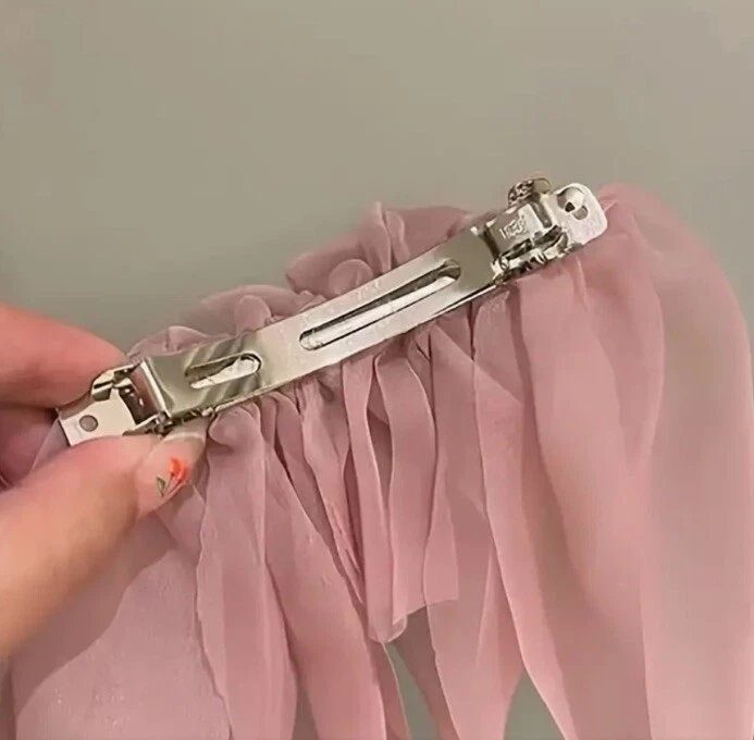 Pinza de pelo de gasa rosa de doble capa elegante lazo grande todo tipo de cabello antideslizante Foto 3 de 4