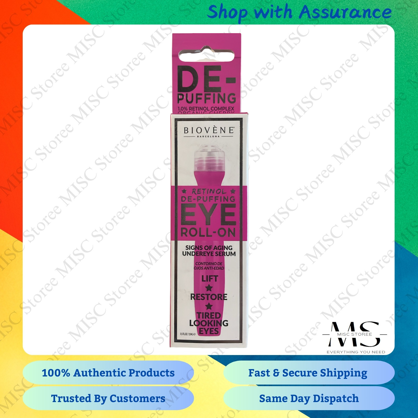 2x Biovene De-Puffing Eye Roll-On Signs Of Aging Undereye Serum 10ml - Image 3