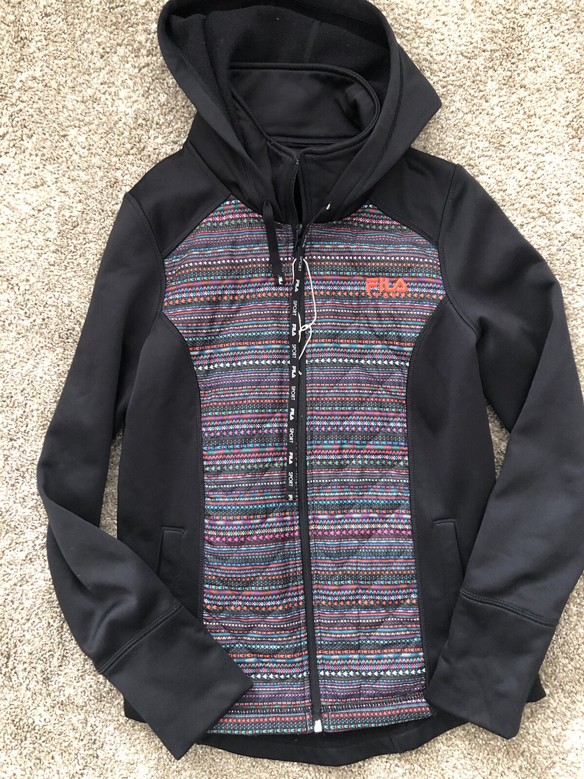 Giacca felpa con cappuccio Fila Sport nera e multicolore taglia XS donna