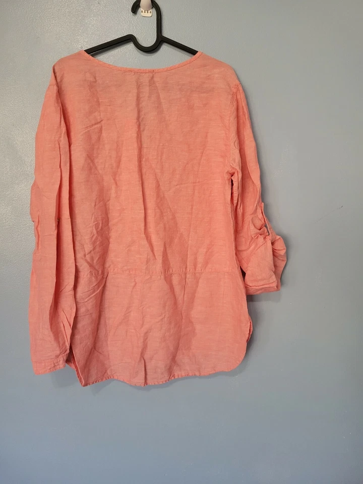 Top túnica para mujer Max Edition manga enrollable mezcla de lino grande rosa Foto 2 de 4