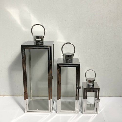 Jumbo Stainless Steel Hurricane Candle Holder Lantern Set Wedding Silver 502S - Picture 3 of 7