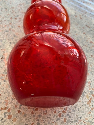 MCM Empoli glass triple gourd decanter no stopper red Italian midcentury vintage - Picture 4 of 7