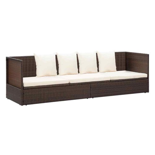 NNEVL Outdoor Lounge Bed with Cushion & Pillows Poly Rattan Brown - Picture 2 of 11