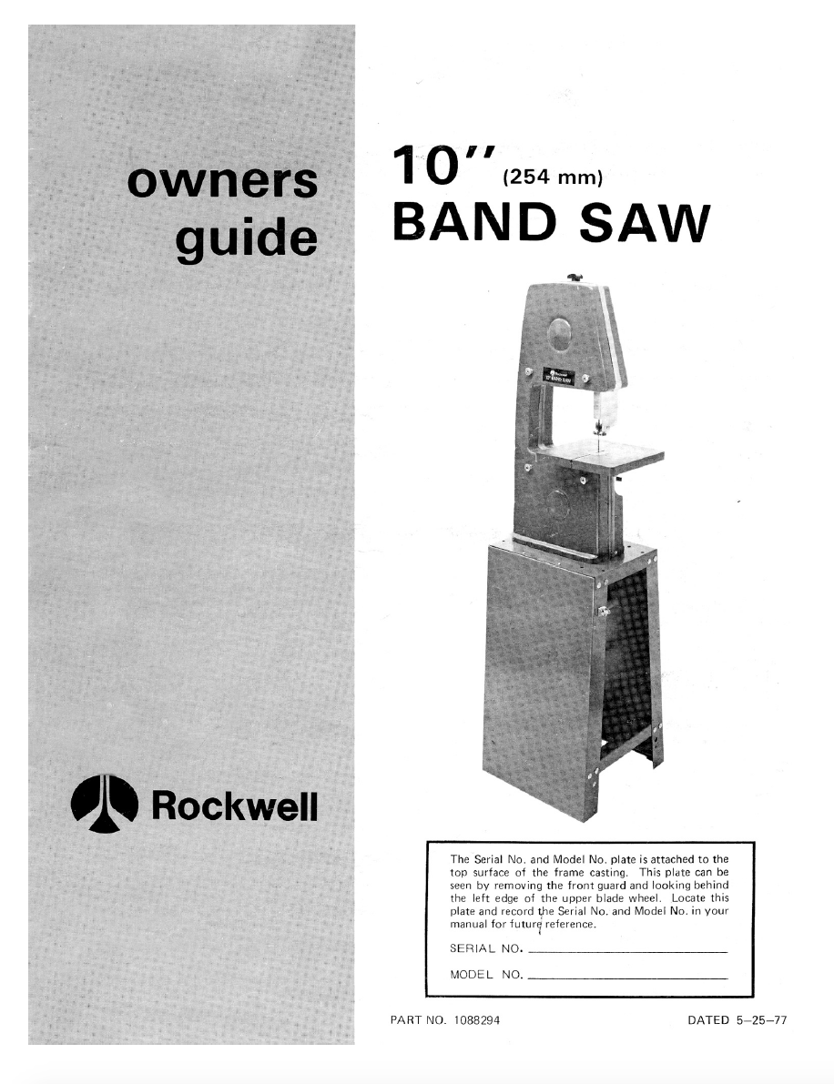 Delta 28-100 10 inch Bench Band Saw Instruction Maintenance