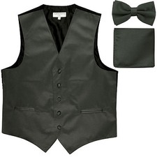 New Men's formal vest Tuxedo Waistcoat bowtie  hankie set Dark gray wedding