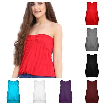 New Ladies Front Knot Strapless Casual Summer Womens