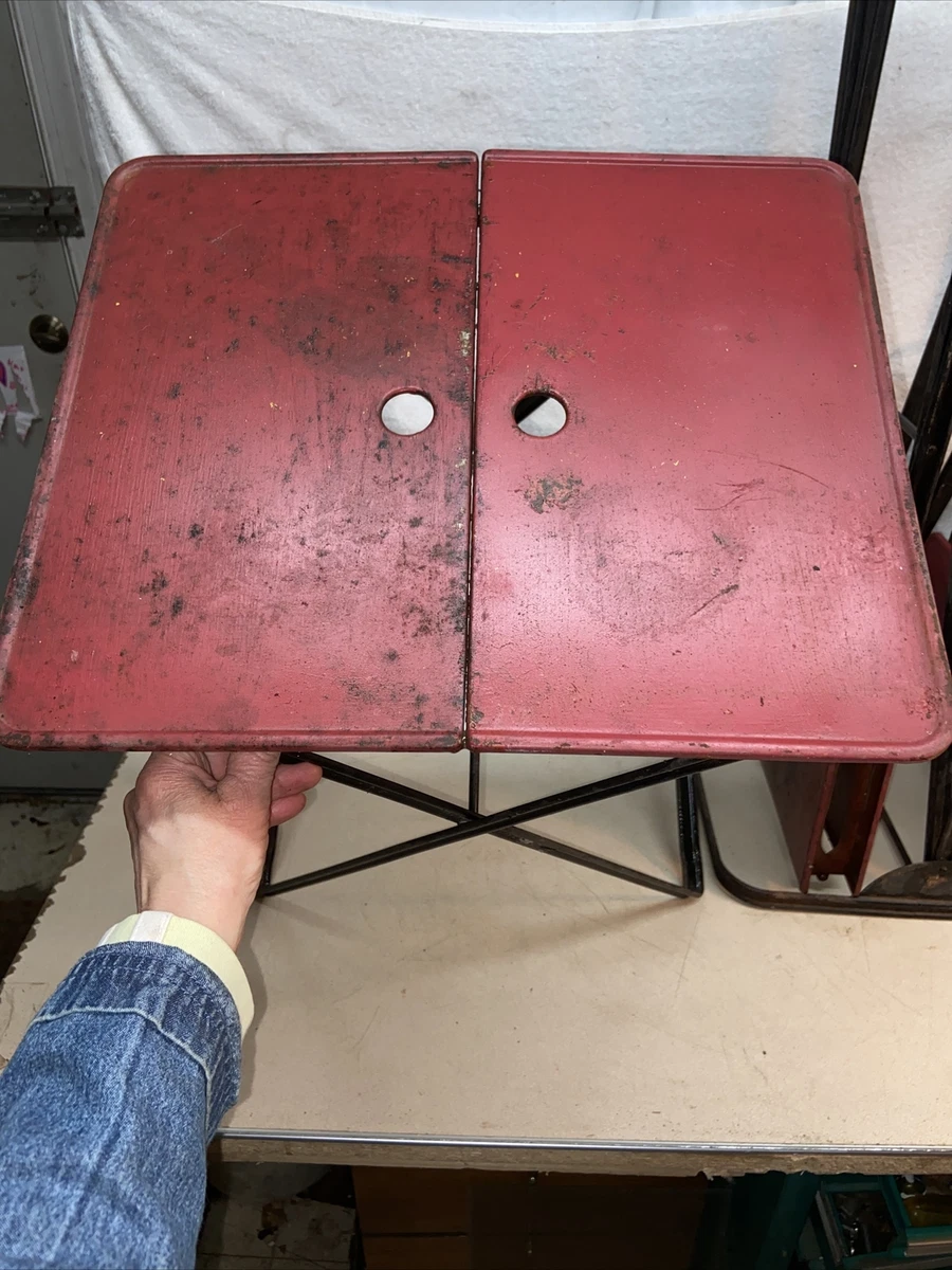 Vtg UNUSUAL 1950 s Mid Century 5pc Metal Folding Red TV Trays With Stand