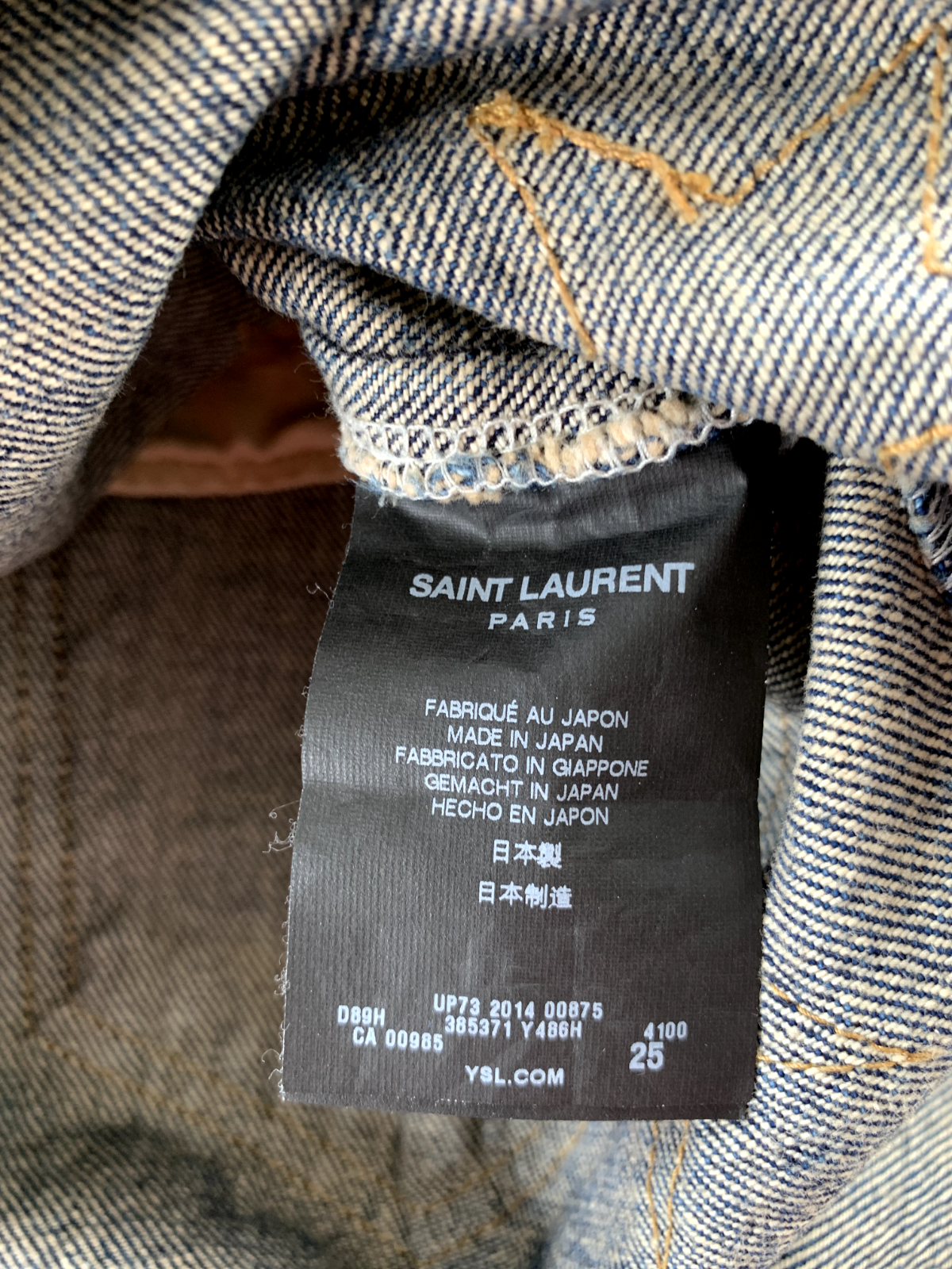 Autentica gonna denim Saint Laurent Star effetto invecchiato ""Made in Japan"" taglia 25