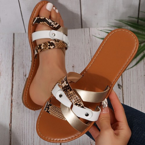 Women's Cross Strap Sandals Slides Slippers Slip On Beach Comfy Shoes Size 5-11 - Picture 13 of 23