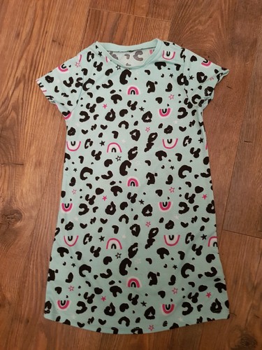 Girls Size 5-6 Years Mint Green Nighty With Leopard Print & Rainbows