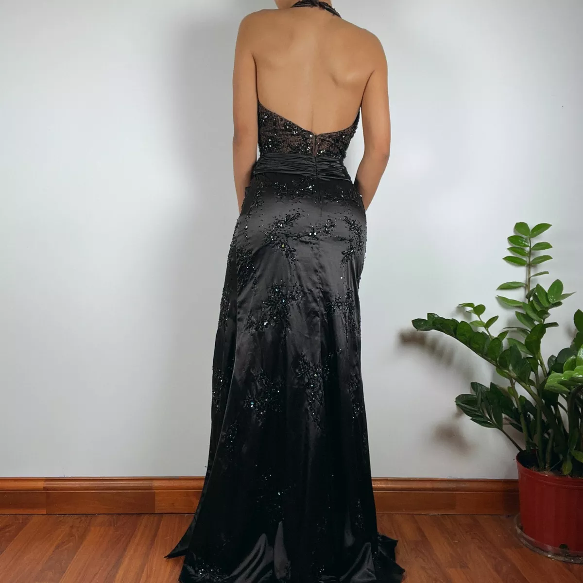 Black beaded evening clearance gown