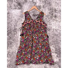 Anthropologie Dress Medium Womens Floral Embroidered Tassel Tie Cotton Woven