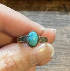 Native Turquoise Ring Sawtooth Bezel Silver Early 1900s Southwestern Antique