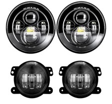 DOT Approved 7'' Black LED Headlights 4 '' LED Fog Lights Compatible with Jeep