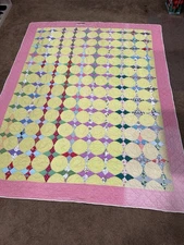 Vintage Hand Sewn Hummingbird or Snowball Quilt with Feed Sack Fabrics