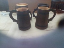 Wood Mugs 12 OZ lot ot 4 beer water coffee   ...