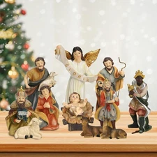 11 Piece Nativity Sets & Figures for Christmas, Hand-Painted Nativity Scene S...