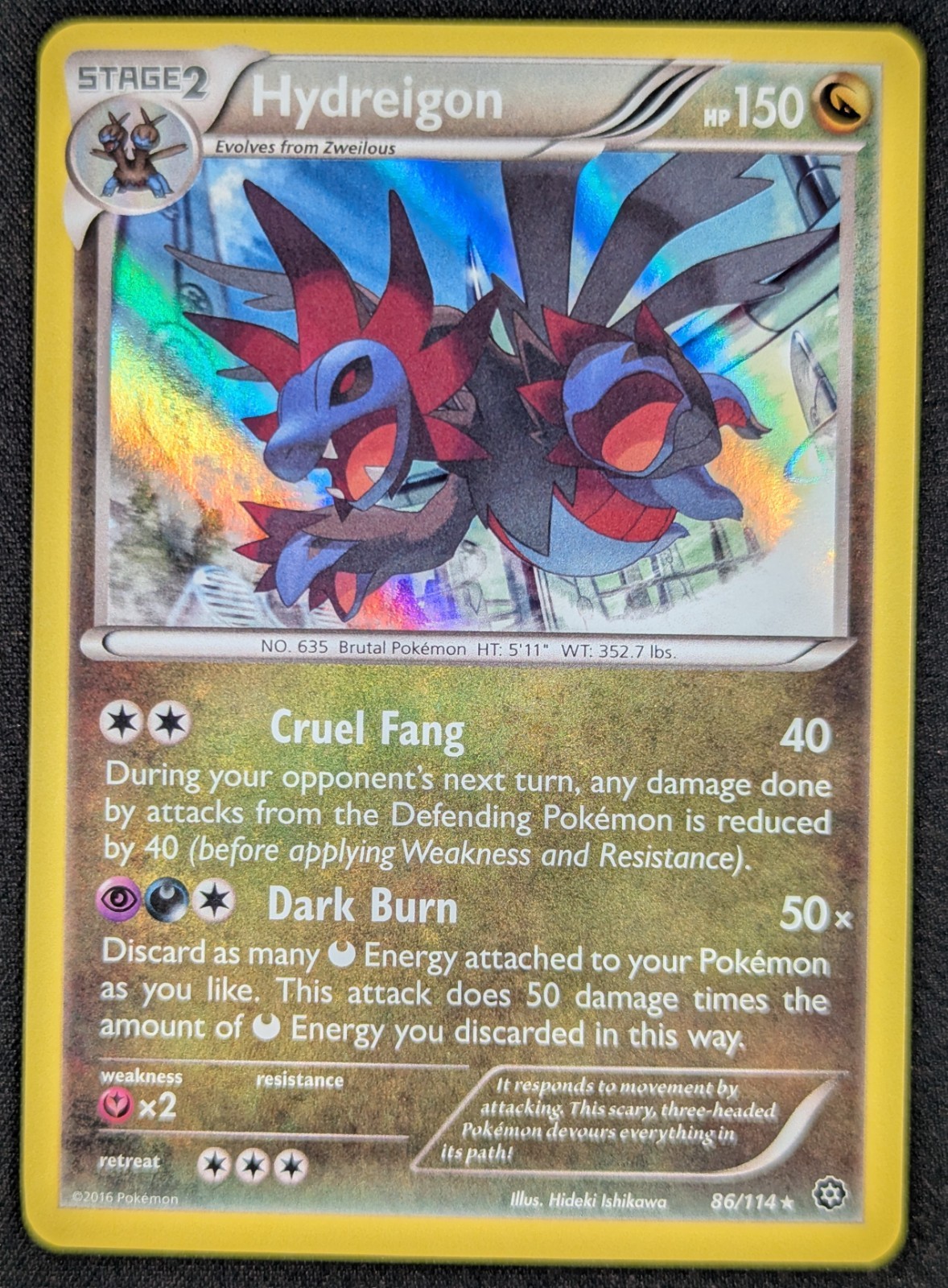 Hydreigon 2016 Steam Siege Holo Rare Pokemon Card 86/114 (NM)