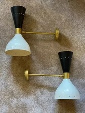 1950s Mid Century Brass Italian Diabolo Wall Sconce Light Fixture 2 Bulb Pair