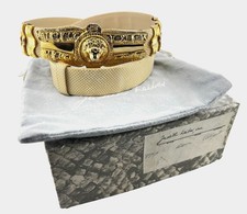 Vtg Judith Leiber Karung Snakeskin Leather Statement Belt Gold Lion Buckle w/Box