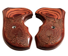 S W J Frame Round Butt Rosewood Combat Wood Grips Checkered Engraved