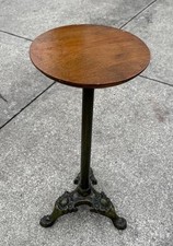 Antique Vintage Painted Green Cast Iron & Walnut? Wood Top Pedestal Plant Stand