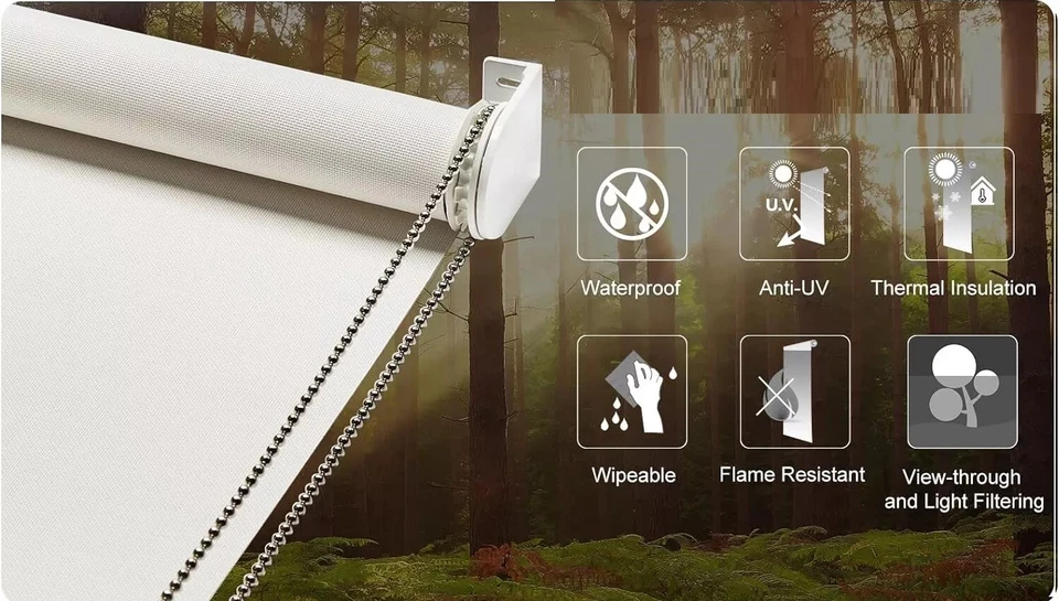 METechs White 5% Solar Mesh Roller Shades Manual Chain UV Protect Window Blind - Image 2 of 4