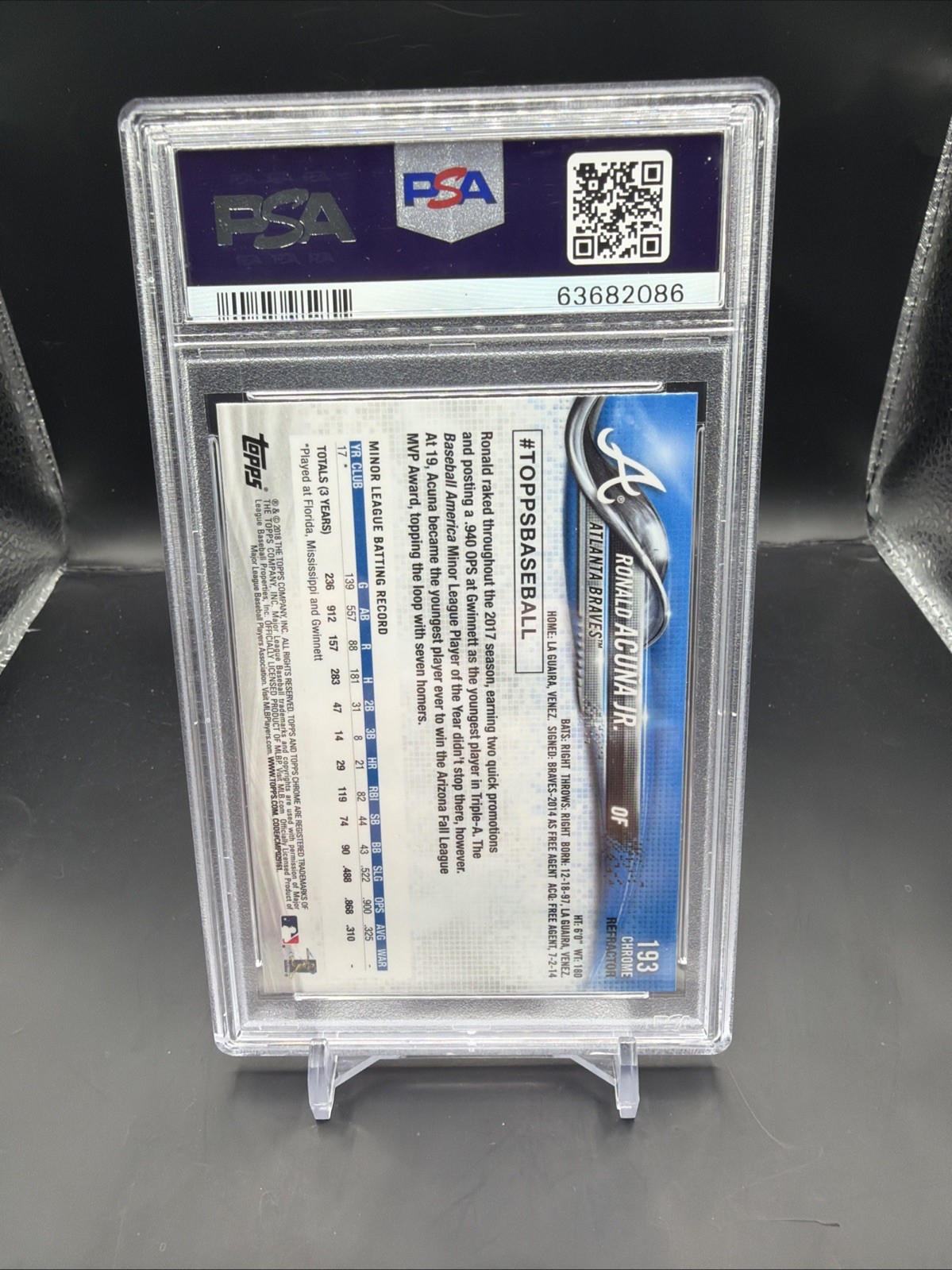 2018 Topps Chrome Ronald Acuna Jr. RC X Fractor Rookie #193 Braves PSA 10 view 2