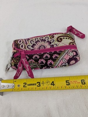 Vera Bradley Quilted Coin Purse Wallet Key Ring Pouch Pink Purple Plum Floral