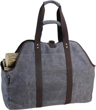 Waxed Canvas Log Carrier Tote Bag, Extra Large Durable Firewood Holder with Hand